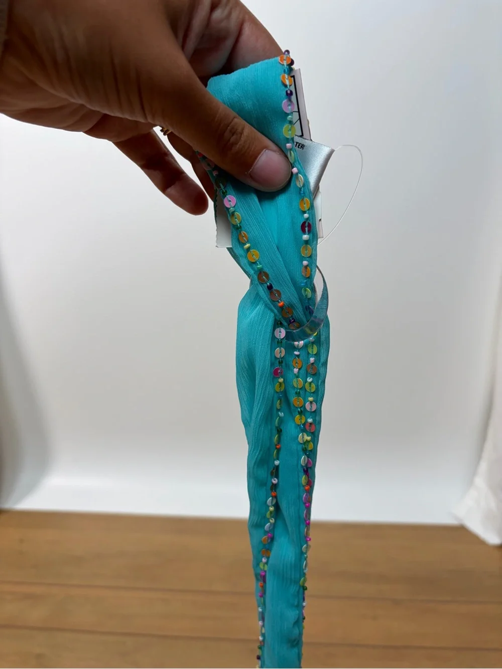 Vintage Y2K Beaded Skinny Scarf Turquoise Rainbow Beads Scarf/Belt NWT